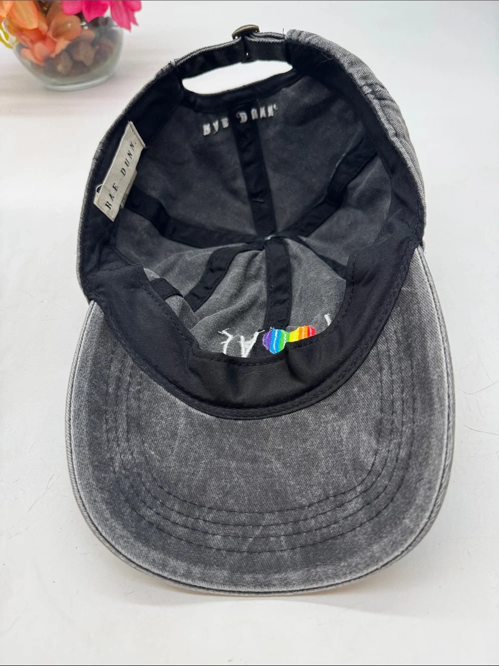 Rae Dunn LOVE Rainbow Heart Embroidered Black Kids Cap